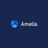 A geometric blue cube logo next to the text "Amelia" on a dark blue background.