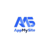 The image features the logo of "AppMySite," consisting of stylized blue letters "AMS" above the text "AppMySite," also in blue, on a white background.