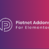 Logo of Piotnet Addons for Elementor with a stylized "P" icon on a gradient background from purple to pink.