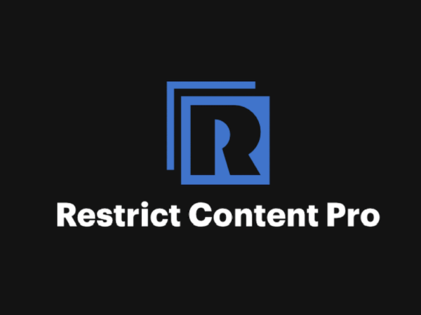 Logo of "Restrict Content Pro" with a stylized blue "R" on a black background. The text "Restrict Content Pro" is written in white below the logo.